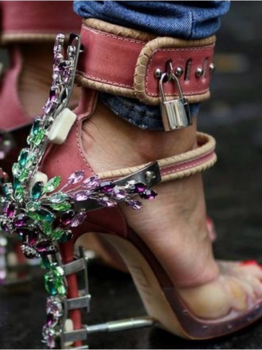 Jeweled Pink Ankle-Strap High Heels with Crystal Accents